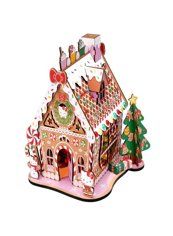 Hands Craft Hello Kitty Gingerbread House Kit - Wooden Holiday 3D Puzzle. DIY Christmas Craft Set, Winter Home Decor Holiday Display, Christmas Decoration and 3D Model for Ages 14 and Up - Image 1